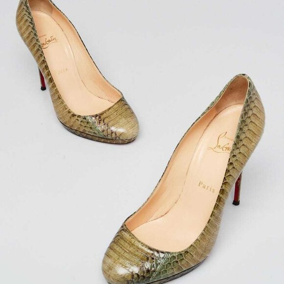 Christian Louboutin Green Python New Simple 120 Pumps Size 9/39.5 - Picture 1 of 4